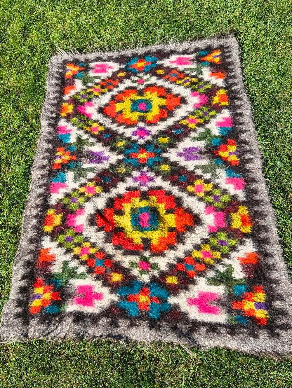 Handwoven Ukranian Wool Rug Colorful Geometric